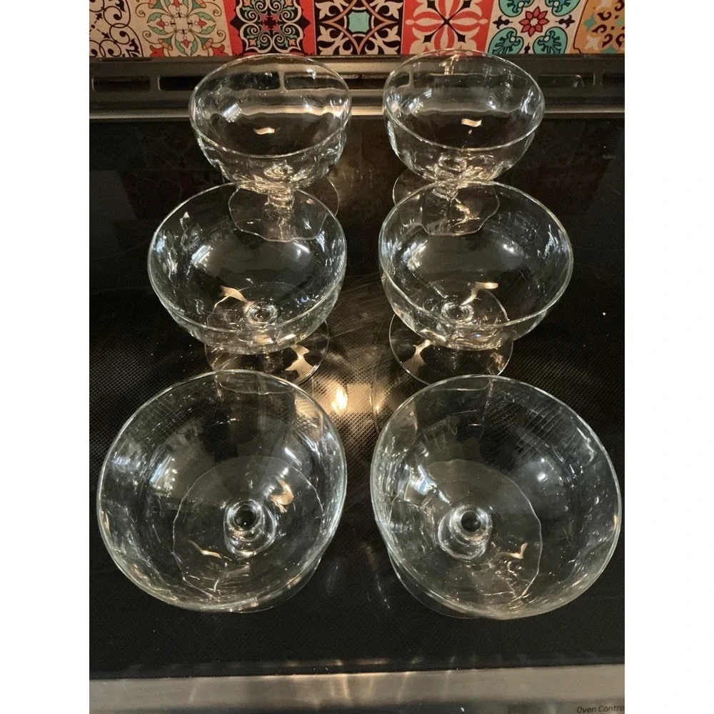 Vintage Clear Crystal Coupe Glass,‎ Set of 6, Ribbed Pattern